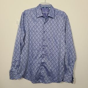Robert Graham Men's Kane Graphic Satin Sport Shirt Blue Size L